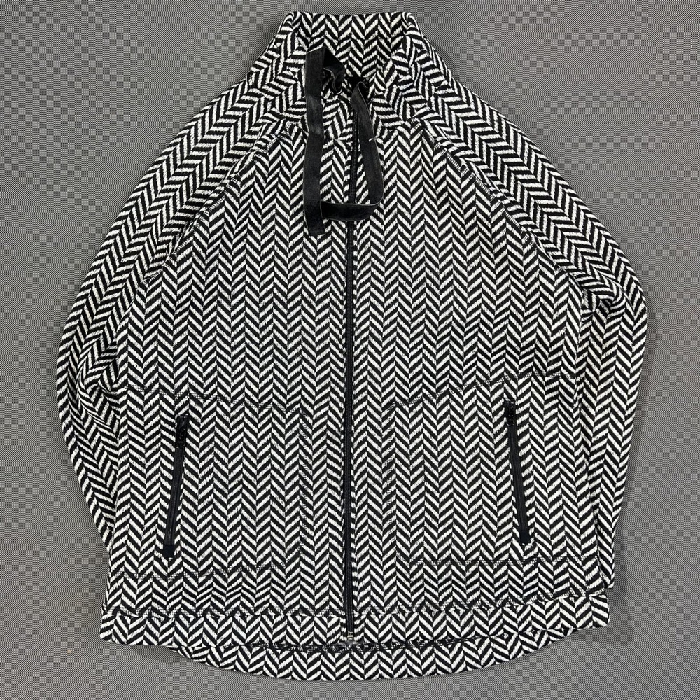 T by Talbots Womens Herringbone Full Zip Jacket Black White Mock Neck M 54992535
